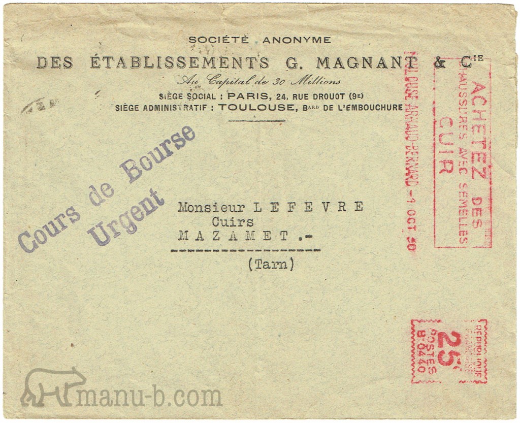 Enveloppe postée en octobre 1930