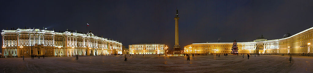 Saint-Pétersbourg - Palace Square (night) par Ivengo (RUS) at ru.wikipedia (Transferred from ru.wikipedia) [Public domain], from Wikimedia Commons
